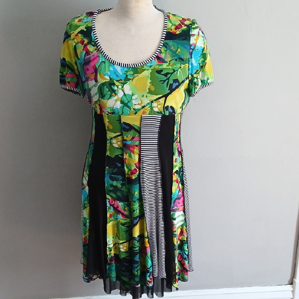 Colorful Floral and Striped Dress